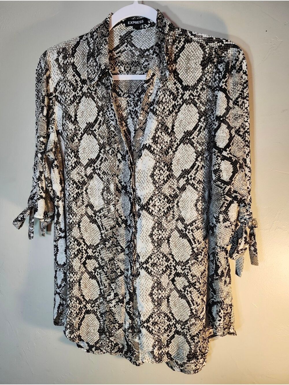 Express Snake Print Button-Down Shirt in Black and Cream